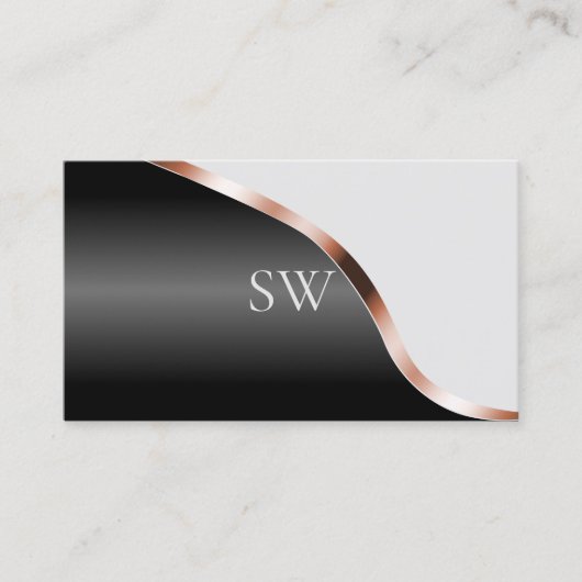 Lichtgrijs Zwart Wavy Roos Gold Decor Monogrammed Visitekaartje (Voorkant)