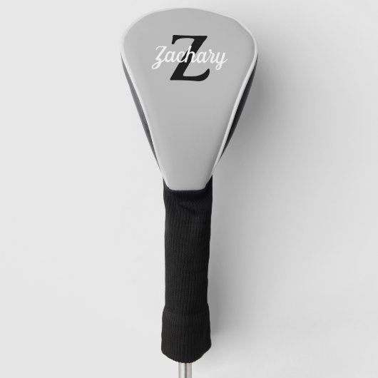 Lichtgrijs Zwart Wit Retro Monogram Persoonlijk Golfheadcover (Voorkant)