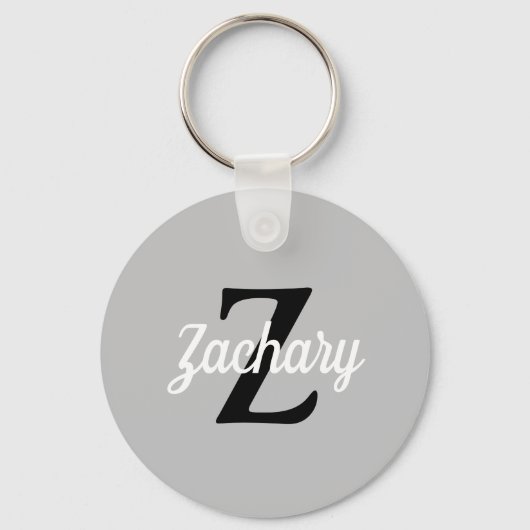 Lichtgrijs Zwart Wit Retro Monogram Persoonlijk Sleutelhanger (Voorkant)