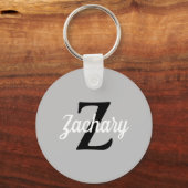 Lichtgrijs Zwart Wit Retro Monogram Persoonlijk Sleutelhanger (Voorkant)