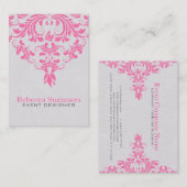 Lichtgrijze achtergrond en roze bloemenkant visitekaartje (Voorkant / Achterkant)