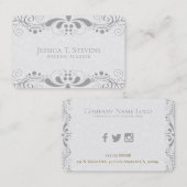 Lichtgrijze bloemenzwenkende kant visitekaartje (Voorkant / Achterkant)