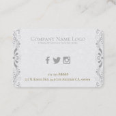 Lichtgrijze bloemenzwenkende kant visitekaartje (Achterkant)