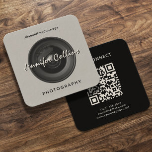 Lichtgrijze cameralens fotografie  vierkante visitekaartje