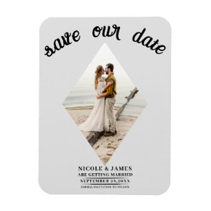 Lichtgrijze diamant foto trouw save the date magneet