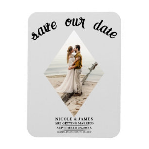 Lichtgrijze Diamond Foto Bruiloft Save the Date Magneet