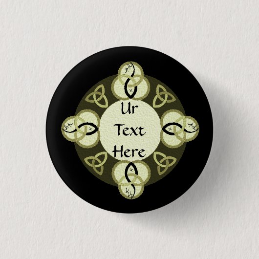 Lichtgrijze drie-eenheid en zwart vis monogram ronde button 3,2 cm (Voorkant)