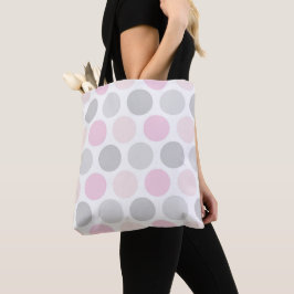 Lichtgrijze en roze polka-stippen boodschappentas tote bag
