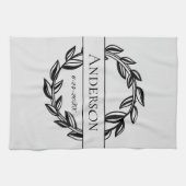 Lichtgrijze en zwarte lebbenfamilienaam trouwdatum theedoek (Horizontaal)