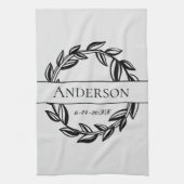 Lichtgrijze en zwarte lebbenfamilienaam trouwdatum theedoek (Verticaal)
