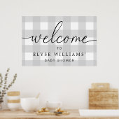 Lichtgrijze Gingham Welkom Bord Poster (Keuken)