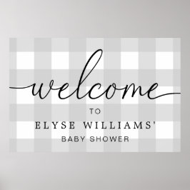Lichtgrijze Gingham Welkom Bord Poster
