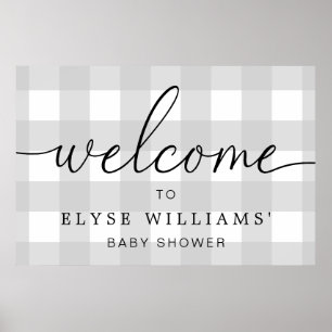Lichtgrijze Gingham Welkom Bord Poster