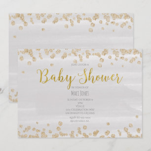 Lichtgrijze & Gouden Strooibaby Shower Uitnodiging