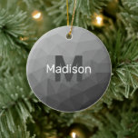 Lichtgrijze gradiënt geometrisch netwerk Monogram Keramisch Ornament<br><div class="desc">Lichtgrijze ombre geometrisch mesh patroon Monogram Keramische kerstboom Ornament. Monogram Personaliseer met uw aangepaste initiaal en naam. Driehoek geometrisch gaas met licht donkergrijs ombre gradiënt modern design.</div>