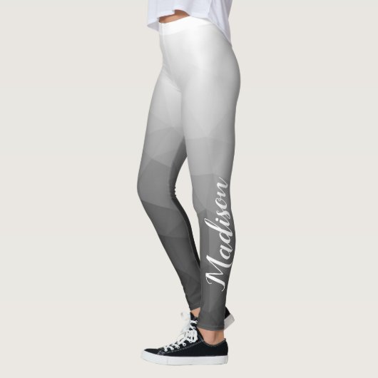 Lichtgrijze Gradient Geometry Mesh Patroon Naam Leggings (Links)