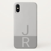 Lichtgrijze & Grijze Moderne Initialen Monogram Case-Mate iPhone Case (Achterkant)