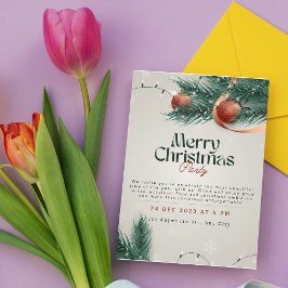 Lichtgrijze & groene kerstfeest uitnodiging