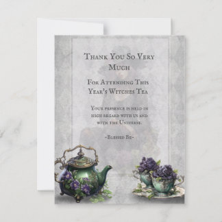 Lichtgrijze heksen thee bedankje RSVP kaartje