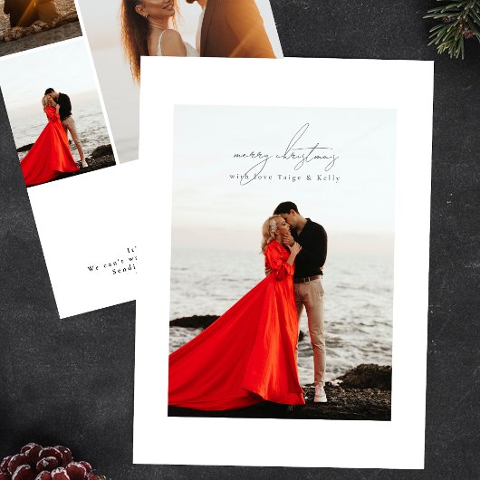 Lichtgrijze kalligrafie lijst foto Merry Christmas Feestdagenkaart