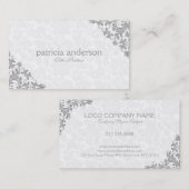Lichtgrijze kanten pluche witte damast visitekaartje (Voorkant / Achterkant)