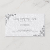 Lichtgrijze kanten pluche witte damast visitekaartje (Achterkant)