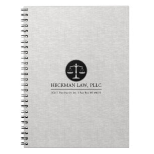 Lichtgrijze linnen Zwarte Justice Logo Notitieboek