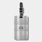 Lichtgrijze metallic textuur | Grijze typografie Bagagelabel (Voorkant verticaal)