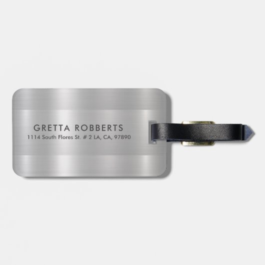 Lichtgrijze metallic textuur | Grijze typografie Bagagelabel (Achterkant horizontaal)