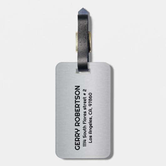 Lichtgrijze metallische tekst Aangepaste tekst Bagagelabel (Achterkant verticaal)