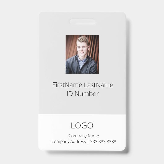 Lichtgrijze personeels-ID-badge met barcode Badge (Voorzijde)