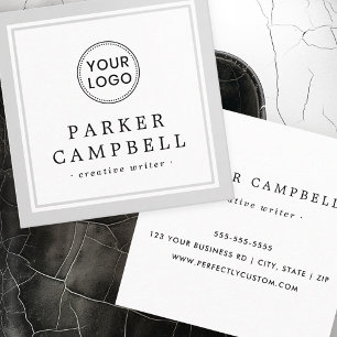 Lichtgrijze rand custom logo elegant minimalistisc vierkante visitekaartje