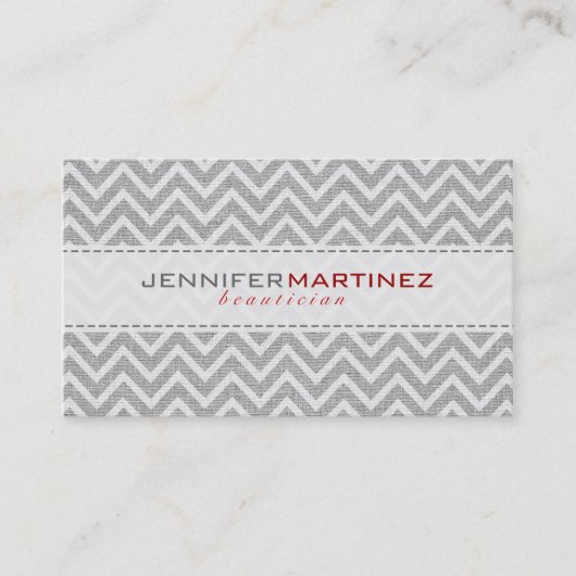 Lichtgrijze Retro Chevron Patroon Linnen Textuur Visitekaartje (Voorkant)