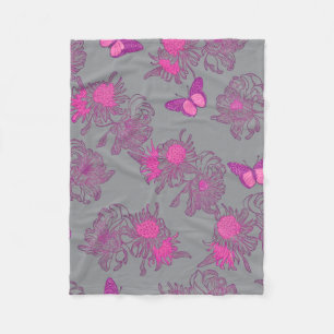 Lichtgrijze Roze Vlinder Bloem Fleece Deken