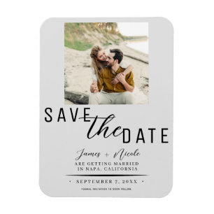 Lichtgrijze Save the Date Foto Bruiloft Magneet