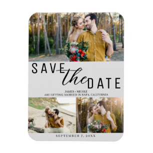 Lichtgrijze Save the Date Huwelijk 3 Foto's Magneet