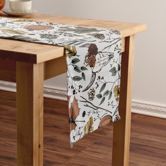 Lichtgrijze Thanksgiving Koe Schedel Herfst Oogst Lange Tafelloper (Voorbeeld)