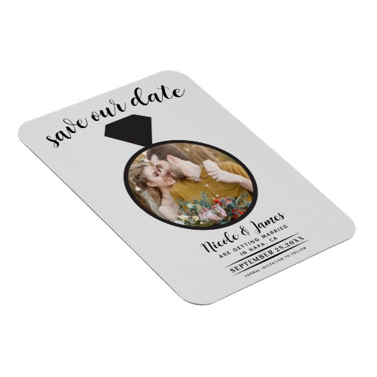Lichtgrijze trouwring foto Save the Date Magneet (Rechterzijde)