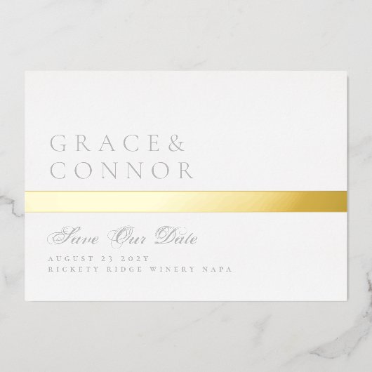 Lichtgrijze witte gouden streep foto opslaan van d folie uitnodiging (Voorkant)