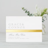 Lichtgrijze witte gouden streep foto opslaan van d folie uitnodiging (Staand Voorkant)