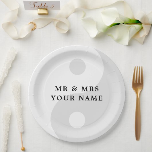 Lichtgrijze Yin Yang papieren borden voor bruiloft Papieren Bordje (Huwelijk)