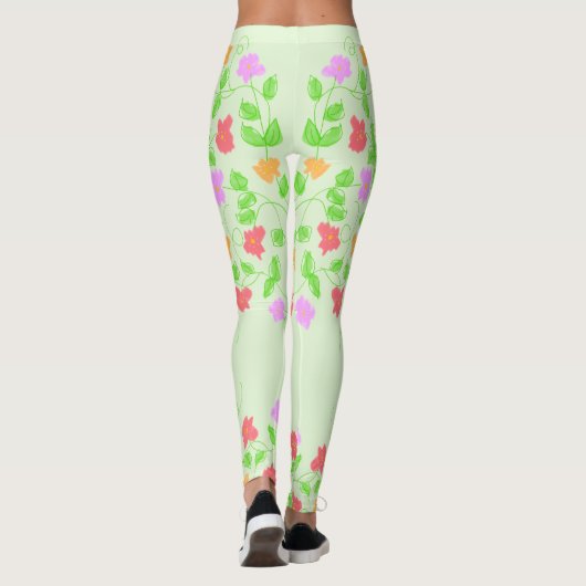 Lichtgroen bloemige Leggings (Achterkant)