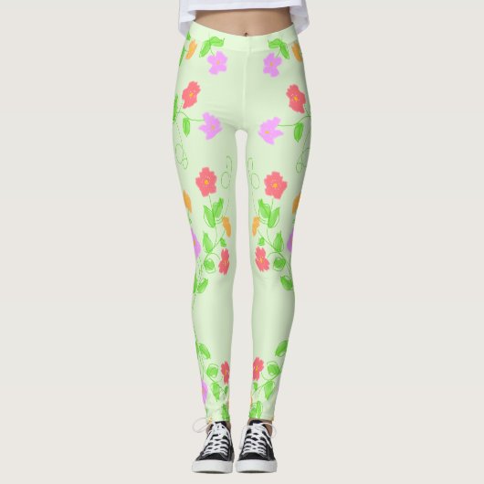 Lichtgroen bloemige Leggings (Voorkant)