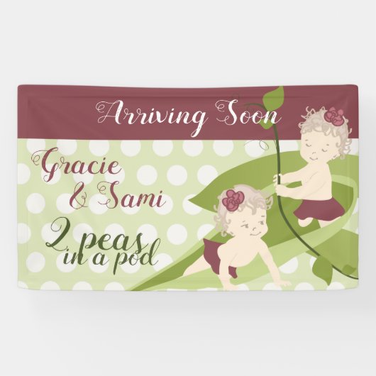 Lichtgroen, Bourgogne tweelingverjaardag Baby show Spandoek (Horizontaal)