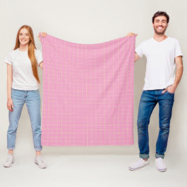 Lichtgroen celpatroon roze ruitjes. fleece deken