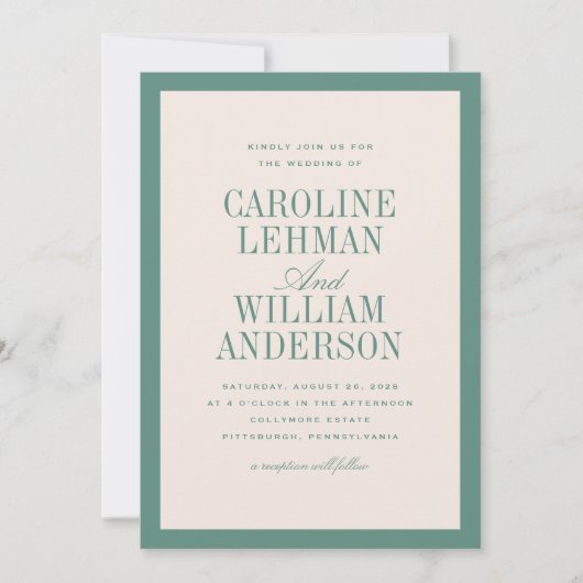 Lichtgroen Classic Elegant Huwelijk Kaart (Voorkant)