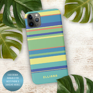 Lichtgroen Donkerblauw Oranje Zomer Geel Strepen iPhone 16 Pro Max Hoesje