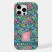 Lichtgroen Donkerblauw Paisley Patroon iPhone Hoesje (Achterkant)