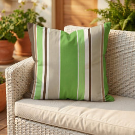 Lichtgroen Donkerbruin Khaki Beige Wit Strepen Buitenkussen