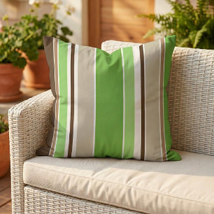 Lichtgroen Donkerbruin Khaki Beige Wit Strepen Buitenkussen